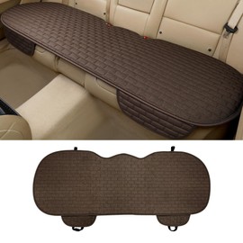 Tioollev Linen Back Car Seat Cover, Anti-Slip Long Bottom Rear Seat Cover Protector with Storage Pockets, Breathable Linen Rear Bench Seat Protector Cushion Pad for Most Vehicles (Coffee, Back Cover)
