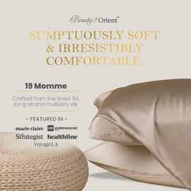 Beauty of Orient 19 Momme Premium Mulberry Silk Pillowcase for Hair and Skin | Handcrafted Hypoallergenic & Anti-Acne 100% Silk Pillow Cases with Zipper | Queen - 20" x 30", Silver Lining