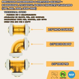 Vigolix Push Fit Fittings 1/2" inch - Plastic Quick Connect 6 Couplers, 4 Elbows, 4 Tees & Disconnect Clip - Fits PEX, Copper, CPVC, PE-RT Pipes - Easy No Tools Installation for Plumbing [14 Pack]