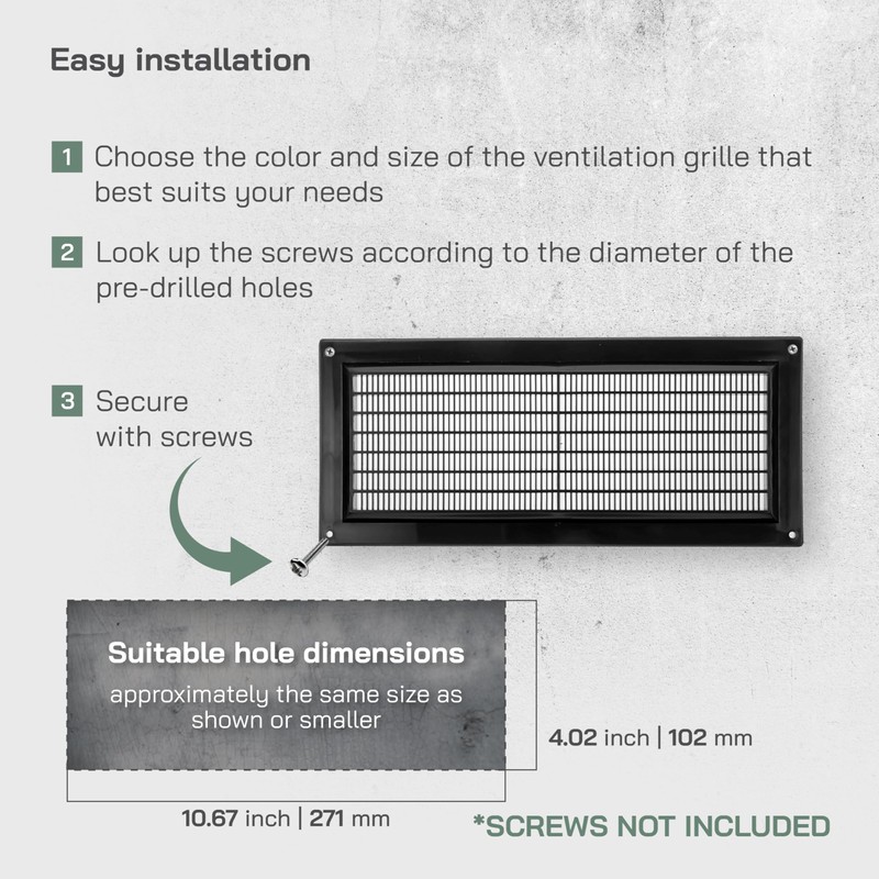 Vent Systems 3" x 10" Inch (Opening) Black Plastic Air
