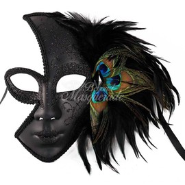 Full-face Feather Masquerade Mask Black