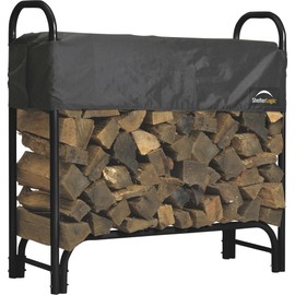 ShelterLogic 4' Adjustable Heavy Duty Outdoor Firewood Rack with Steel Frame Construction and Water-Resistant Cover