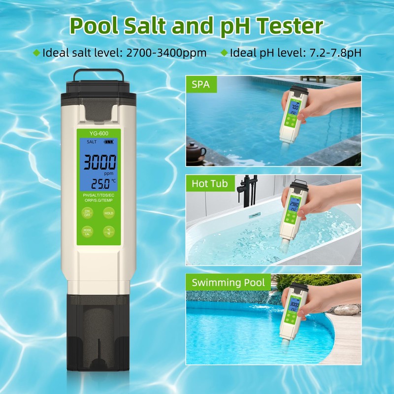 7 in 1 Pool Salt Tester, Digital Salinity & pH