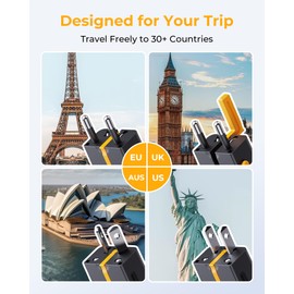 VOLTME Travel Adapter Worldwide Universal, VITO 35W USB C International Travel Plug, PD3.0 2-Port USB A QC3.0 Charger Travel Plug Adapter for Tablets, Mobile Phones, Smartwatches and More, Black