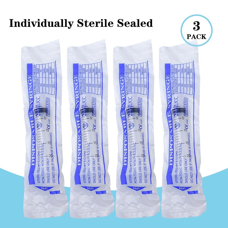 3 Pack 60ml Large Syringe Plastic, Pet Feeding Syringe Sterile