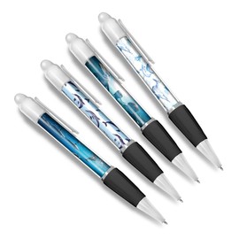DV DESIGN Set of 4 Dolphin White Ballpoint Pens - Underwater Sea Creature Ocean Animals Pattern Friends Boys Girls Men Women Theme Pen #79329