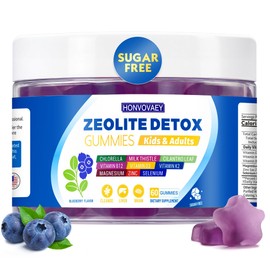HONVOVAEY Zeolite Detox for Kids & Adults, Clinoptilolite Zeolite Supplement with Vitamin D3 K2 B12, Supports Gut & Immune with Chlorella, Milk Thistle & Cilantro, 60 Blueberry Flavor Gummies