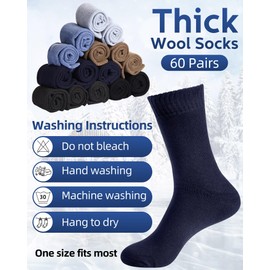 Toulite 60 Pairs Mens Womens Thermal Winter Socks Bulk Warm Thick Cozy Boot Socks Winter Hiking Socks for Homeless Care (Navy, Blue, Black, Light Gray, Coffee, Dark Gray)