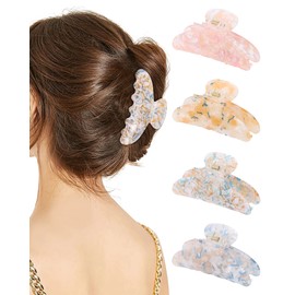 Ufgin 4 PCS Acrylic Hair Claw Clips for Women - Large Strong Hold Claw Clips Cute Non-slip Hair Clips for Thick Thin Hair (Multicolor)