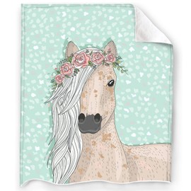 JASMODER Beautiful Horse with Wreath Throw Blanket Warm Ultra-Soft Micro Fleece Blanket for Bed Couch Living Room