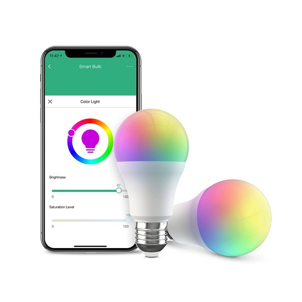 Broadlink Smart Bulb, 10W RGB Dimmable Wi-Fi LED Smart Light Bulbs A19 800lm Color Changing, Works with Alexa, Google Home, Siri and IFTTT, No Hub Required (2-Pack)
