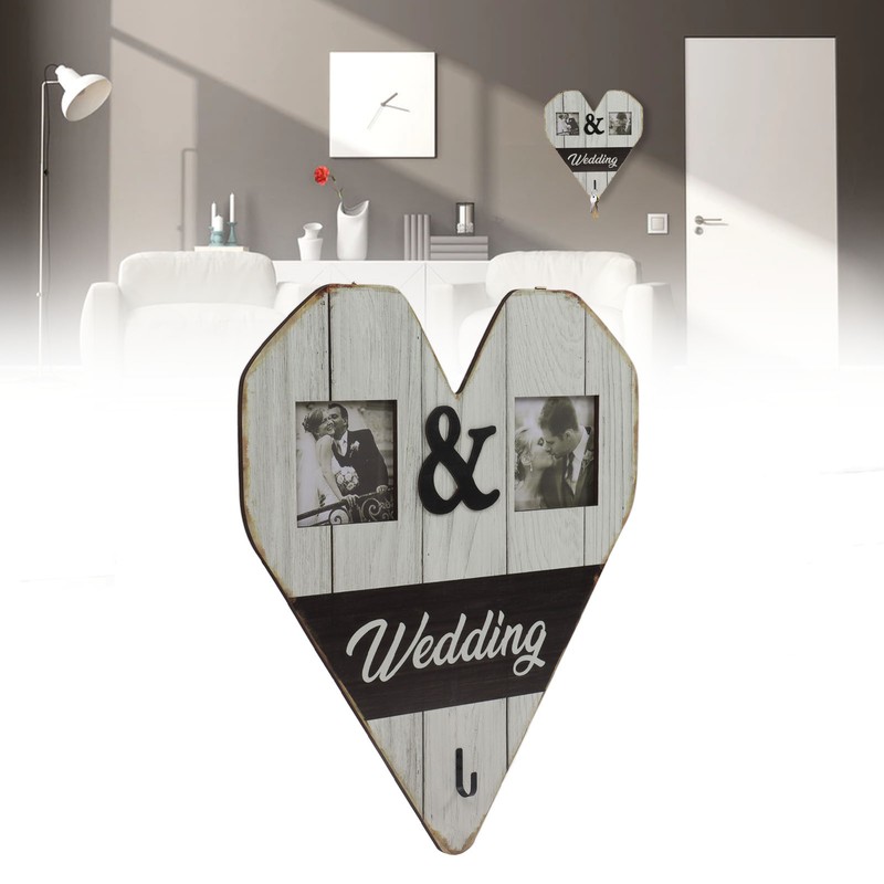 Wood Wedding Picture Frame Key Hook Wall Hanging Decoration Love