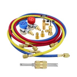36" AC Refrigerant Gauge Hose Set | Works with R12, R22, R502, R134a | 4000-800 PSI High Pressure | Durable Brass & Rubber | Includes Quick Couplers & Can Tap Valve | Ideal for Automotive HVAC Systems