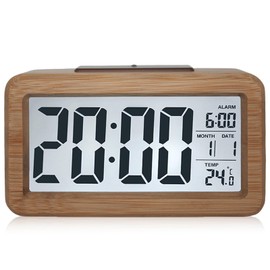 Wooden Digital Alarm Clock with Large LCD Display, Small Table Clock with Date, Temperature Display, Night Light, Clock with Snooze Module for Bedroom, Office