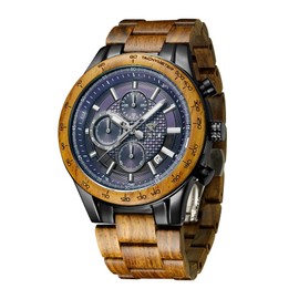 VICVS Men's Wood and Stainless Steel Watches, Chronograph 3 Dials Chronograph Quartz Casual Business Multifunctional Men's Wood Watches, Handmade (Walnut Metal)