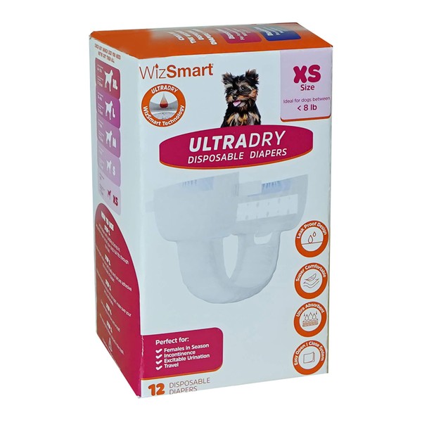 WizSmart Ultra Dry Disposable Dog Diapers, XS, 12 Pack –