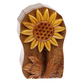 Handcrafted Wooden Sunflower Shape Secret Jewelry Puzzle Box