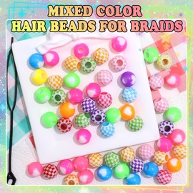 60PCS Coloful Hair Beads Heart Bead Dreadlock Jewelry Multi Colors Pony Bead Gingham Braids Beads Cute Hair Accessories for Girls
