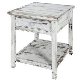 Alaterre Rustic Cottage End Table with 1 Drawer and 1 Shelf, White Antique (ACCA01WA)