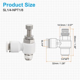HARFINGTON 2pcs SL1/4-NPT1/8 Air Flow Control Valve Push to Connect Fitting 1/4 Inch OD 1/8 Inch NPT 90 Degree Elbow Air Hose Control Valve Fitting Push Lock, White