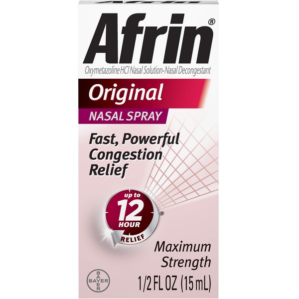 Afrin Original Nasal Spray - Fast, Powerful Congestion Relief - 12 Hour Relief - Maximum Strength - Net Wt. 0.5 FL OZ (15 mL) Each - Pack of 3