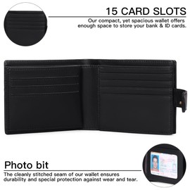 GAEKEAO Mens Wallets，RFID Blocking Leather Wallets for Men with 15 Credit Card Holders，Bifold Wallet，Mens Leather Wallet with Zip Coin Pocket & ID Window
