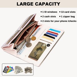 Miss Lulu Women's PU Leather Wallet, 14 Card Slots, Large Capacity Long Purse in Solid Color, Metal Trim with Magnetic Snap, Perfect for Work, Travel, and Daily Use