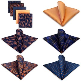 SHLAX&WING 5 Pieces Assorted Mens Silk Pocket Square Handkerchiefs Set 34