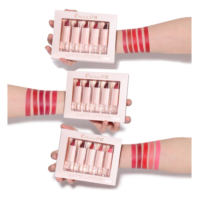 Set De 5 Labiales Mate Hidratantes Cmaadu, Fácil De Aplicar