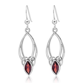DTPSilver - Women's Hook Earrings 925 Sterling Silver - Celtic Trinity Knot - Celtic Collection - Various Natural Gemstones Available, Sterling Silver, Garnet