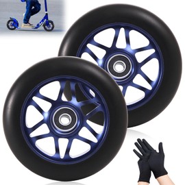 Pack of 2 100 mm Stunt Scooter Wheels, Scooter Tyres Replacement Wheels 88A with ABEC-9 Bearings Scooter Replacement Wheels Aluminium Alloy Rims E-Scooter Wheels Accessories Compatible with Most Stunt