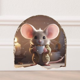 Cute Mouse Hole Wall Decals 3D | 4"x4" Wall Stickers for Child Room Decor | Nursery Wall Decals | Mouse Hole Stickers for Wall Decor | Stickers for Kids (Mouse with Coffee Cup)