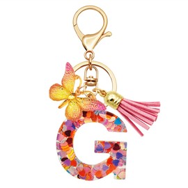TTYY Initial Letter Keychains for Girls Women Pink Purple Green Cute Butterfly Heart Keychain for Backpack School Bag (pink heart Letter G)