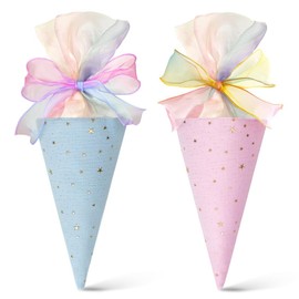 EIHI Pack of 2 school cone girls, school cone filling, sugar cone girls, mini school cones for filling (blue + pink)