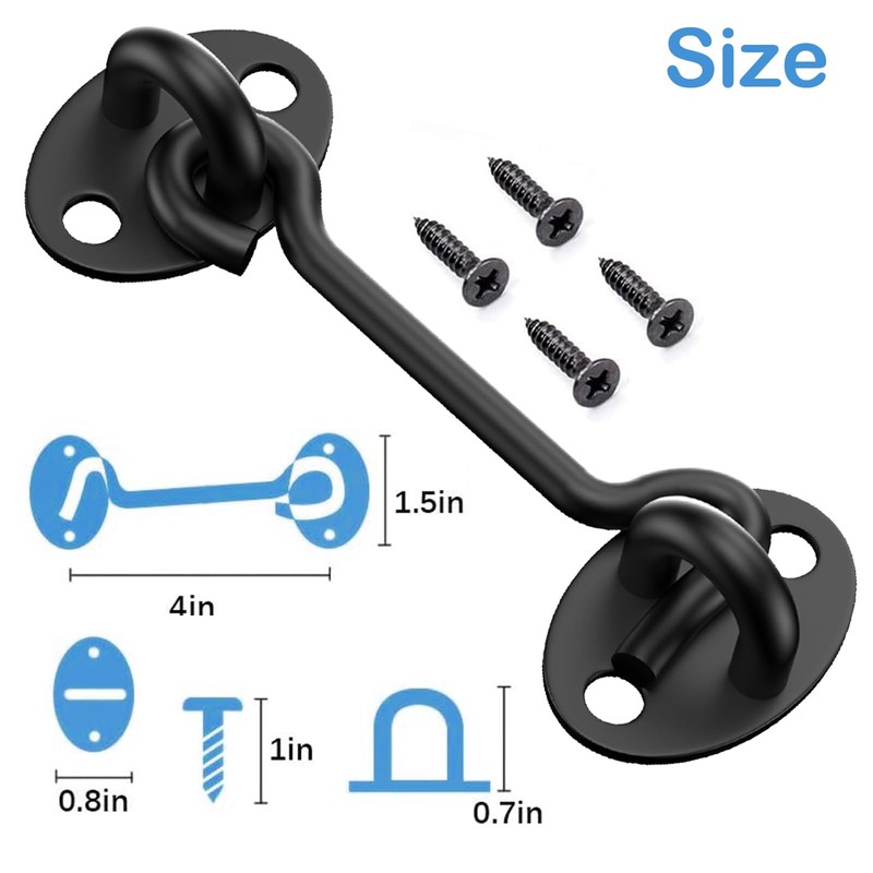 2 Pack Barn Door Latch Lock 3" Black Hook and