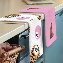 shiviody Trendy Leopard Kitchen Towels - Preppy Pink Dish Towels, Gifts for Teen Girls, Retro Aesthetic Y2K Decorative Absorbent Dishcloths Hand Towel Set of 2 for Bathroom Kitchen Decor 16x24 Inches