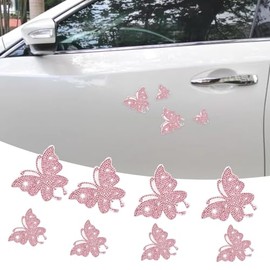 8 piezas de calcomanías de mariposa de cristal brillante para automóvil, pegatinas de decoración automática con diamantes de imitación brillantes, cal