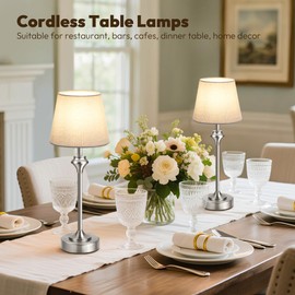 NIORSUN Portables Cordless Table Lamp,Flaxen Fabric Shade Battery Operated Lamp,5200mAh Bedside Table Lamp with Warm White,3 Way Dimmable Touch Desk Lamp for Bedroom Living Room Restaurant (Silver)