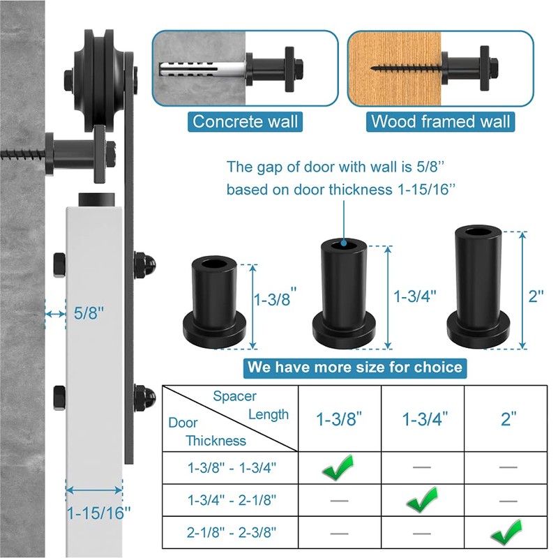 ZEKOO 1-3/4" Sliding Barn Door Hardware Track Spacers Replacement Assemblies