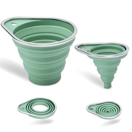 BooMetCheer New Upgraded 2-Pack Silicone Collapsible Funnel Set with Stainless Steel Rim, Includes Large & Small Funnels for Filling Bottles,Canning,Dry & Liquid Ingredients (Green)