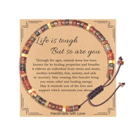 TAGOMEI Inspirational Gifts Bracelets for Women Healing Natural Stone Bracelets Get Well Soon Gifts for Women Best Friend Sister Bestie Birthday Christmas Gifts for Women -Life is Tough But So are You