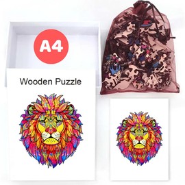 Home Melody Wooden Lion Puzzle | A4 Size 29.7 x 21 cm | 180+ Pieces | Wooden Puzzle Lion Animal in Gift Box | Adults Children's Birthday Boy Girl | Wooden Puzzle Unique Shape