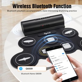 POGOLAB Electronic Drum Set, 7 Pads Roll Up Electric Drum Pad with Wireless Function, Portable Rechargeable Midi Drum Kit with Built-in Speaker/Pedals/Headphone Jack, Great Holiday Gift for Beginner