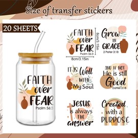 Rngmsi Bible UV DTF Cup Wrap - 20 Sheets Christian UV DTF Wraps for 16 oz Glass Cups, Boho Jesus God Stickers for Water Botters, Waterproof Rub on Transfer Decals, DIY Crafts