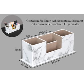 AINAK PU Leather Desk Organiser (4 Compartments) - Pen Holder, Desk Organiser for Office Supplies, Post-its, Notes, Business Cards and More (Grey) (White)