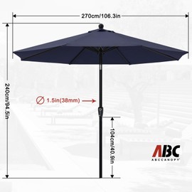 ABCCANOPY 9FT Patio Umbrella - Outdoor Waterproof Table Umbrella with Push Button Tilt and Crank, 8 Ribs UV Protection Pool Umbrella for Garden, Lawn, Deck & Backyard (Navy Blue)