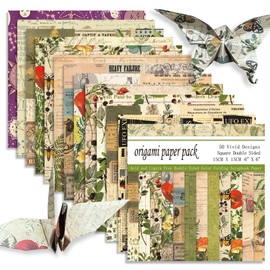 Square Origami Paper 6x6 Double Sided 50 Sheets 50 Colors 70GSM Origami Kit Japanese Chiyo Easy Fold Arts Crafts DIY Handwork Retro Newspapers