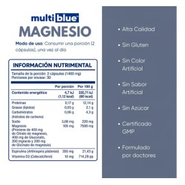 Multiblue Magnesio Con Vitaminas Fortalece Huesos 60caps Sabor Sin Sabor                                                                              