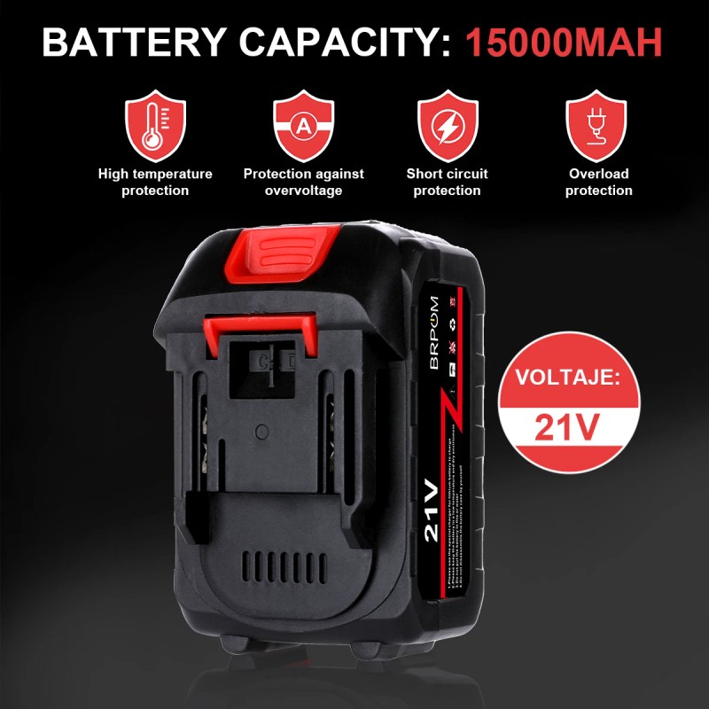 BRPOM 21V Cordless Electric Impact Wrench Gun 1/2'' with 2x