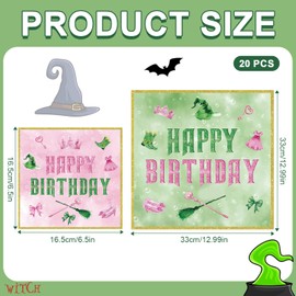 20PCS Witch Birthday Napkins, Biodegradable Napkins Disposable Party Happy Birthday Napkins, Recyclable Party Napkins for Celebrations & Special Occasions, 33x33cm